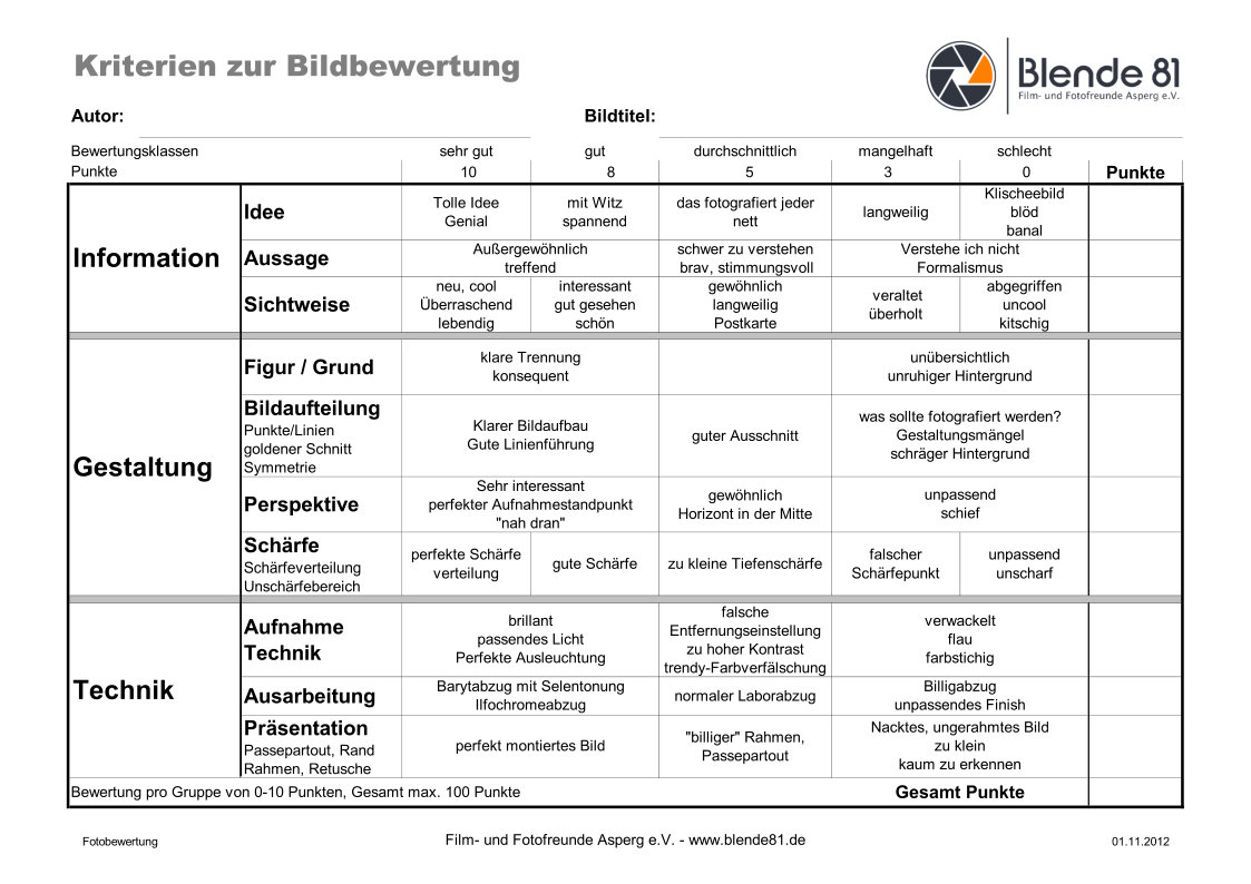 Vorlage zur Bildbewertung